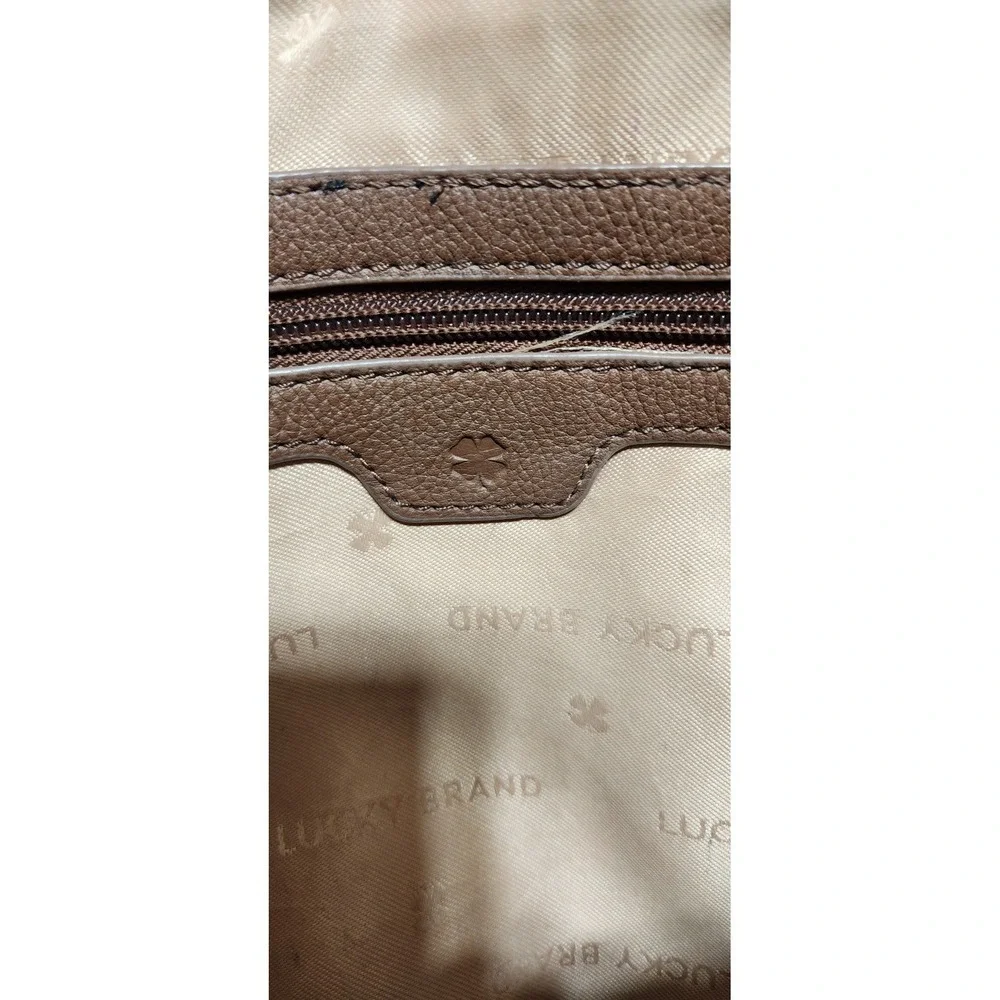 Lucky Brand Cognac Brown Pebbled Leather Tote Bag with Tassel and Clover Charm